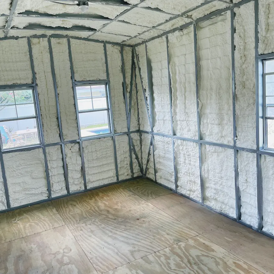 Closed-cell spray foam insulation applied to wall cavities in a residential project in Upper Leacock